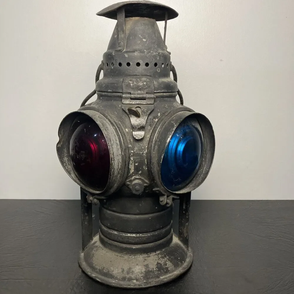 Vintage CHICAGO Adlake - Non-Sweating Railroad Switch Lamp Train Red Blue 4 Lens
